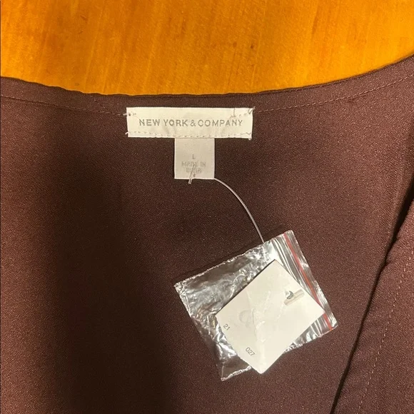 New York & Company Coffee Brown Long Sleeve Midi Chiffon Hi-Low Hem Dress - Picture 4 of 10